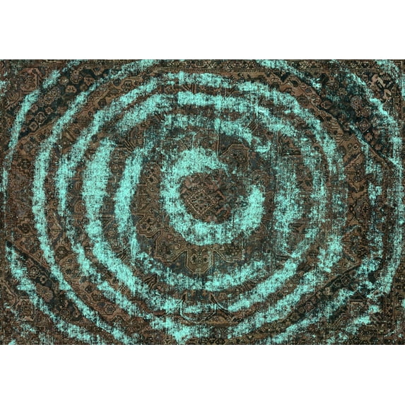Ahgly Company Machine Washable Indoor Rectangle Abstract Turquoise Blue Modern Area Rugs, 5' x 7'