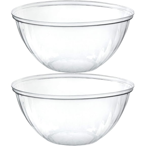 Pack of 2 Disposable Round Crystal Clear Serving Bowls For Party Snack