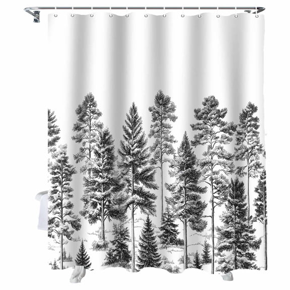 Shower Curtains Pine Forest Bath Curtain Tree Black Waterproof Bathroom Shower Curtain Set with Hooks Decoration 72 x 84 Inches