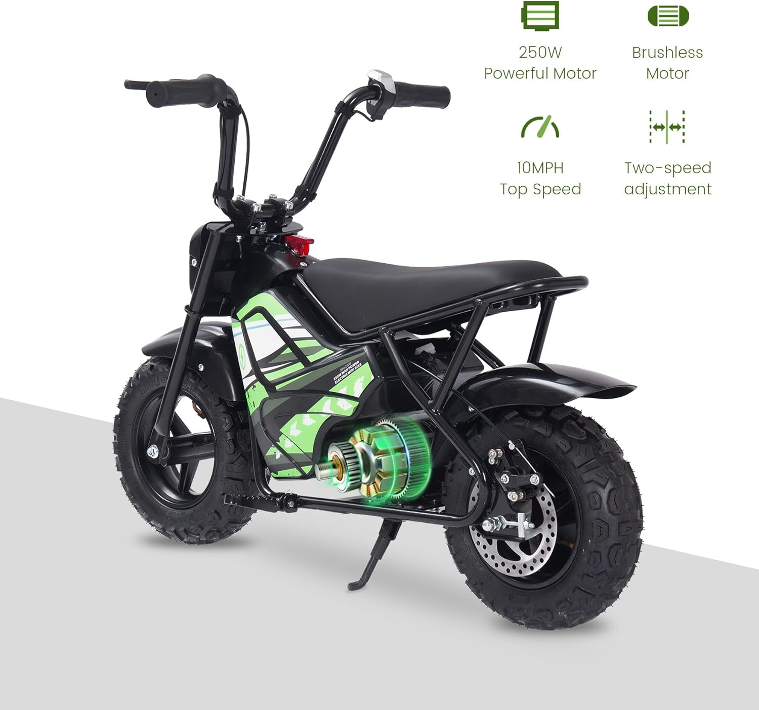 Electric Dirt Bike for Kids, 24V 250W Powerful Electric Motorcycle, 10mph Max Speed & 12 Miles Long-Range, 2-Speed Gear, Twist Grip Throttle, 12'' Fat Tire Bike for Ages 3-10