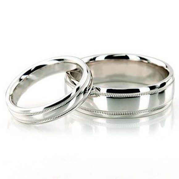 Milgrain Wedding Band Set 10K White Gold
