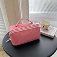 thumbnail image 4 of Bolso De Cosméticos Bolsa de cosméticos de cuero PU a cuadros, bolsa de lavado impermeable a la moda para acampar (rosa) Likrtyny Para Estrenar, 4 of 9
