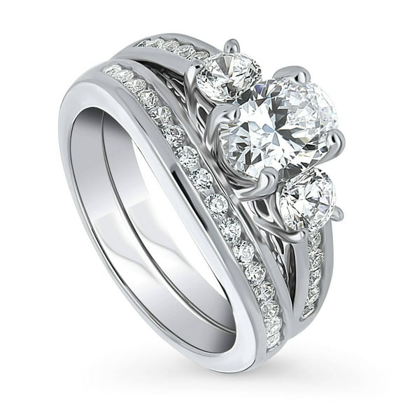 BERRICLE Sterling Silver 3-Stone Wedding Engagement Rings 1.2 Carat Oval Cut Cubic Zirconia CZ Ring Set for Women, Rhodium Plated Size 4