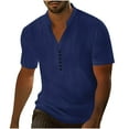 thumbnail image 3 of DDAPJ pyju Men's Henley Shirt Short Sleeve V Neck Button Tshirts Solid Casual Hippie Shirts Summer Beach Tops Liquidación Navy M, 3 of 9