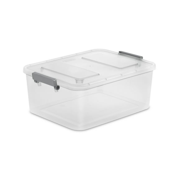 Sterilite Modular Small Storage Bin, 12.7 Quart Latching Clear Plastic Storage Container with Write-on ID Latches, Gray