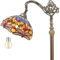 Tiffany Floor Lamp Dragonfly 64" Tall Industrial Pole Vintage Boho Blue Stained Glass Standing Corner Bright Reading Light LED Arched Gooseneck Adjustable-Living Room Kids Bedroom Farmhouse WERFACTORY