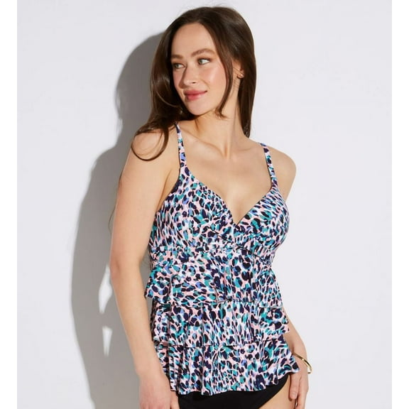 Women's Leilani L720831 Free Spirited Gemini Tiered Tankini Top (Navy Multi 16)