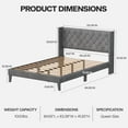 thumbnail image 2 of Queen Size Upholstered Platform Bed Frame with Wingback Headboard, Diamond Tufting, and LED Lights - Wood Slat Support, No Box Spring Needed, Easy Assembly, Noise-Free, Grey, 2 of 8