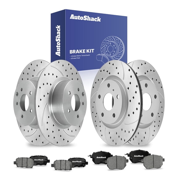 AutoShack Front & Rear Brake Rotors & Ceramic Pads for Nissan, Altima 2005-2006 Maxima 2005-2008, FWD V6 3.5L - Coated Drilled & Slotted - Silver Matte Finish - TurboGuard