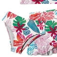 thumbnail image 4 of Xudanell Girls 3 Pieces Bikini Set Floral Print Wrap Swimsuit Drawstring Beach Skirt Cute Ruched Bathing Suit (Watermelon Red, 8-9 Years), 4 of 4