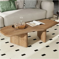 JERFIT 47 inch Walnut Coffee Table for Living Room, Solid Wood & MDF Modern Low Profile Sofa Table with Unique Organic Edge Design