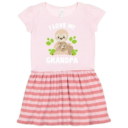 

Inktastic Cute Sloth I Love My Grandpa with Green Leaves Gift Toddler Girl Dress