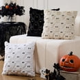 thumbnail image 6 of Halloween Ghost Throw Pillow Covers 18x18 Inches, Pack of 2, Black Fuzzy Cute Ghost Decorative Pillowcases, Glow in the Dark/Neon Green Eyes Spooky Cushion Cases for Sofa Couch Bed Home Decor, 6 of 7