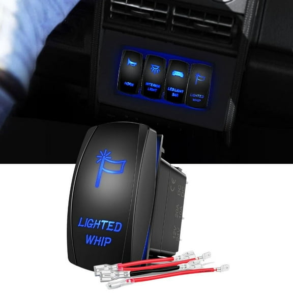 Nilight Lighted Whip Rocker Switch LED Light Bar 5Pin Laser on/off LED Light 20A/12V 10A/24V Switch Jumper Wires Set for Jeep Boat Trucks,Blue