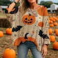 thumbnail image 4 of YEJIMAN Sweatshirt for Women Halloween Crochet Pumpkin Sweater Oversized Knit Pullover Bat Witch Hat Cozy Fall Long Sleeve Clothes Pullover, 4 of 5