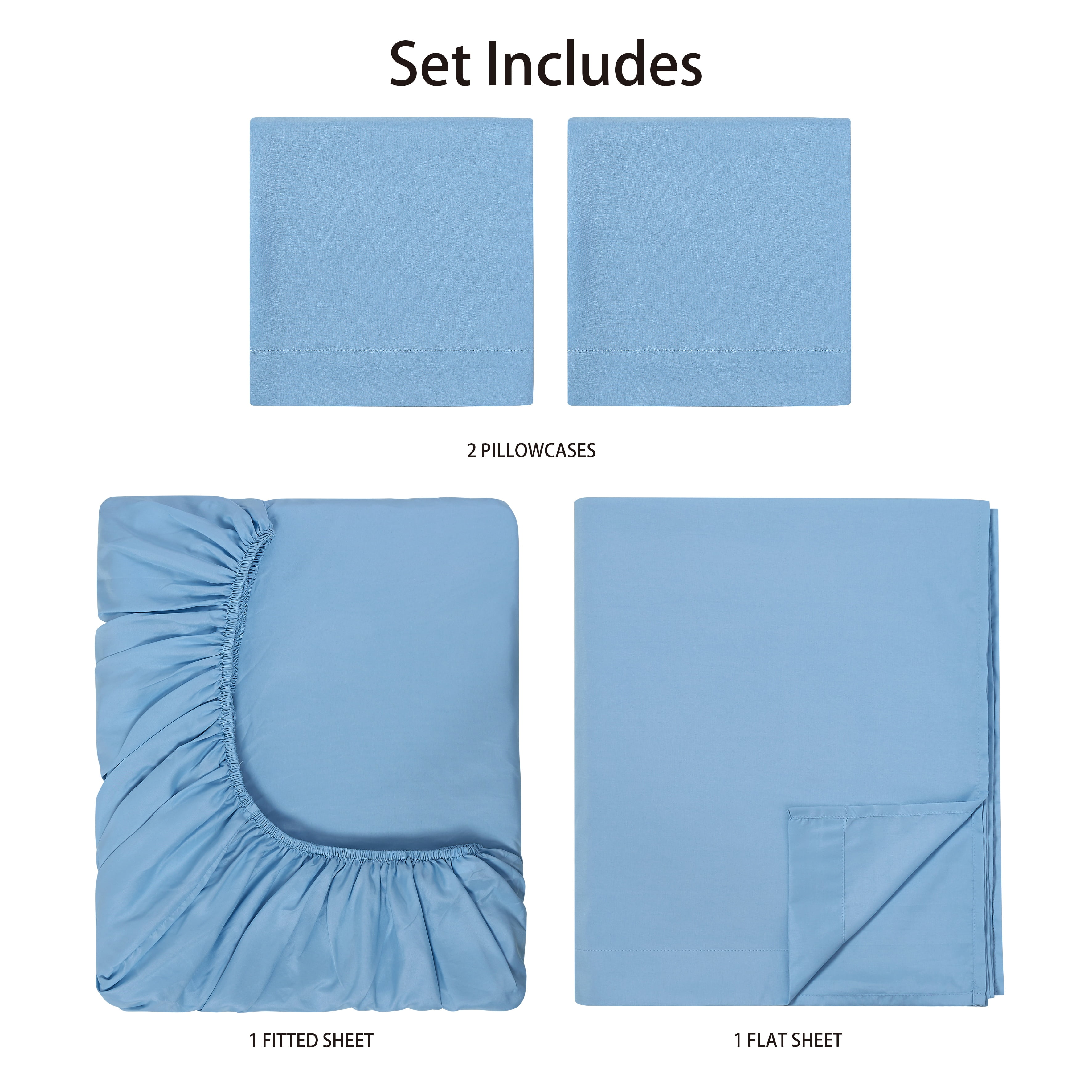 Mainstays Basic Value Microfiber Bed Sheet Set, Light Blue, Full, 4 Piece