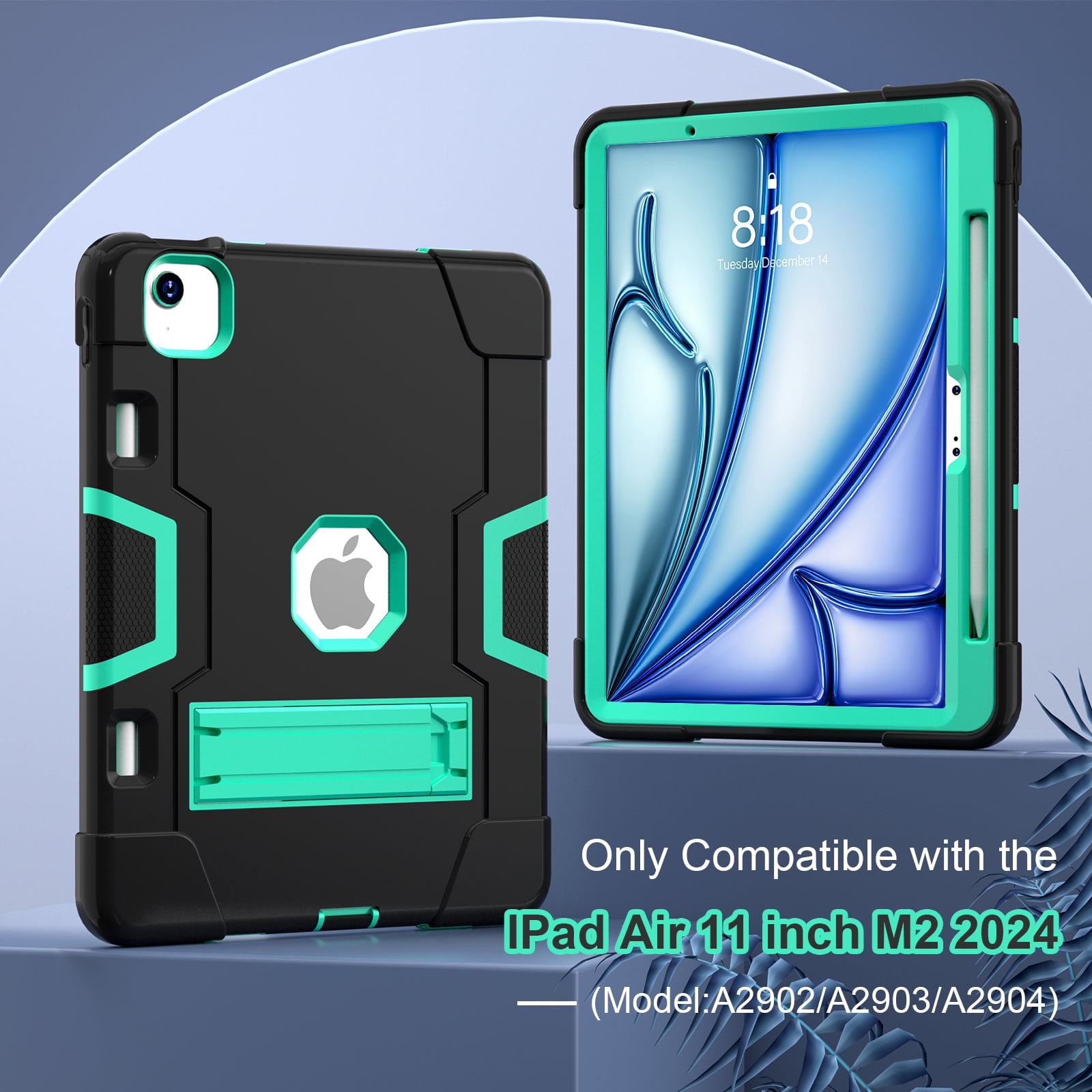 ELEHOLD for iPad Air 11 Inch Case 2024 Release, iPad Air 11 (M2) Case with Pencil Holder and Kickstand, Heavy Duty Shockproof Protective Cover,Black+Mint