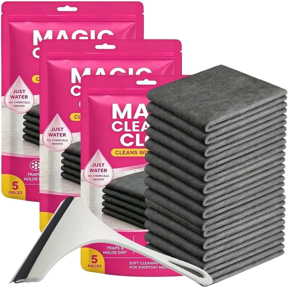Magic Cleaning Cloth , 5-Pack Thickened Microfiber, Streak-Free Cleaning Towels for Glass Windows Kitchen Stainless Steel Cars Screens