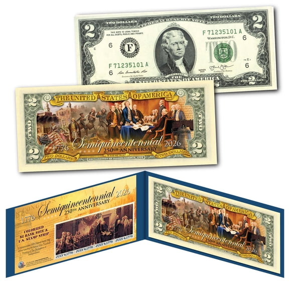 Semiquincentennial 250th Anniversary of the US $2 Bill w/ 1976 Four Stamp Strip