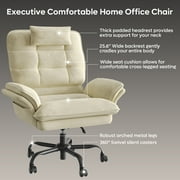 Bestier Big and Tall Executive Office Chair with Flip-Up Arms for Adults, Adjustable Height, Reclining Office Chair with Headrest & Side Pockets in Beige
