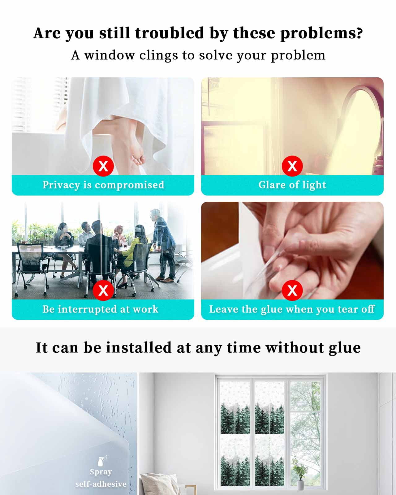 Green Christmas Tree Window Privacy Film Stained Glass Window Film Decorative Windows Cover Static Windows Cling for Glass Door Xmas Snowflake Forest Stickers for Bathroom 17.7"x78.7"