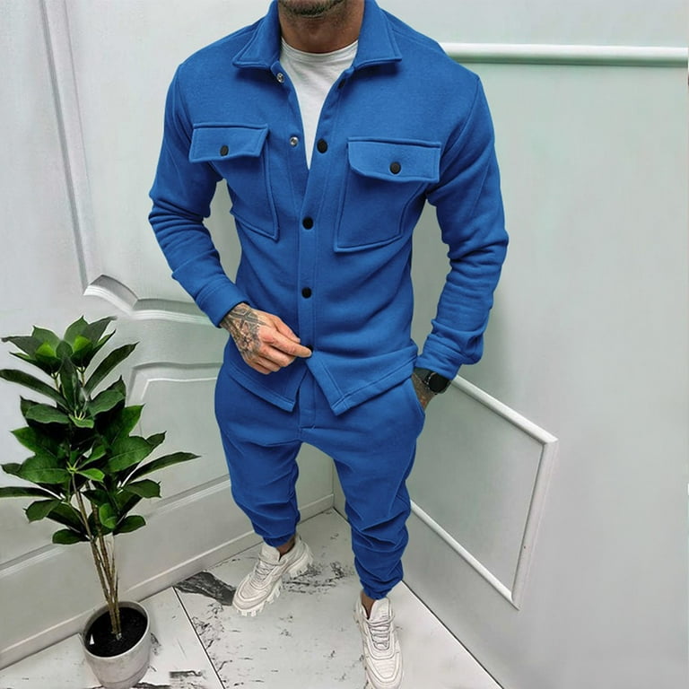 Men Suede Tracksuits 2 Piece Outfit Sweat Suit Casual Jogging