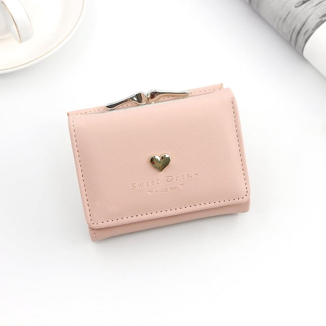Bolso de mano con abrazadera de hierro corto para mujer, bolso de mano con hardware en forma de corazón, monedero sencillo de color sólido, bolso para tarjetas, bolso de abrazadera corto