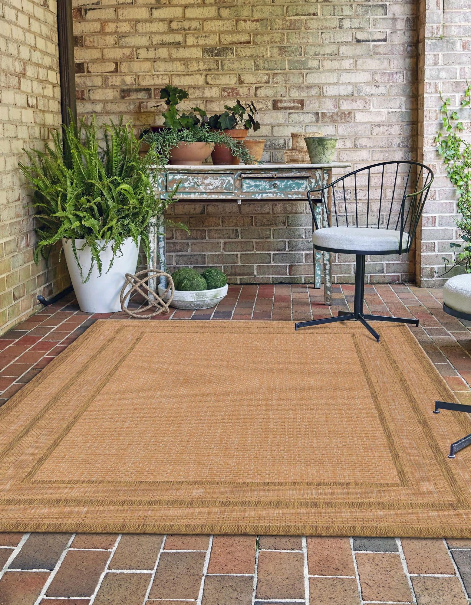 Unique Loom Outdoor Border Collection Area Rug - Multi Border (2' 2" x 3' Rectangle Tan/Light Brown)