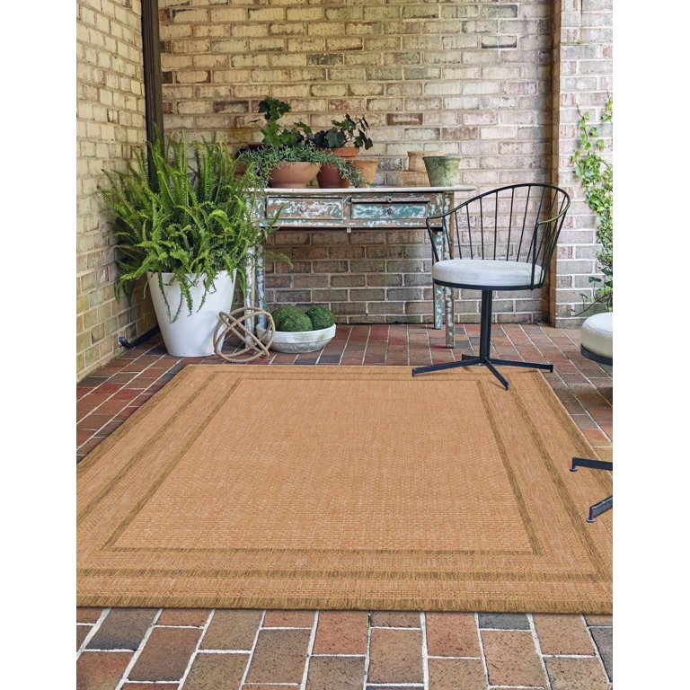 Brown Contemporary Border Area Rug 2x3 Modern Carpet - About 1' 10