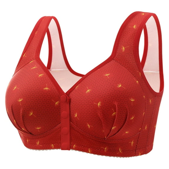Ohufall Women's Front Button Closure Bras Plus Size Wire-Free Gathering Push Up Bralettes Sexy Solid Soft Full Coverage Support Bra