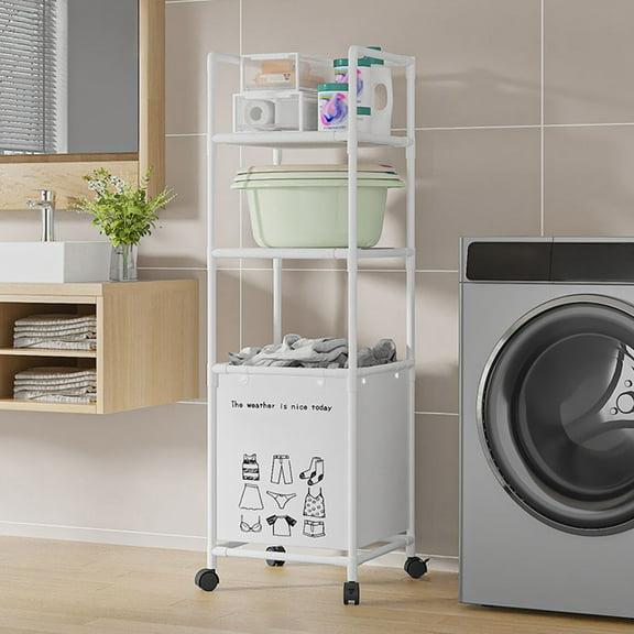 HengDidi 3-Tier Laundry Organizer with Wheels, Multi-Purpose Bathroom Storage Cart for Towels, Toiletries, Adjustable Shelves Metal Frame