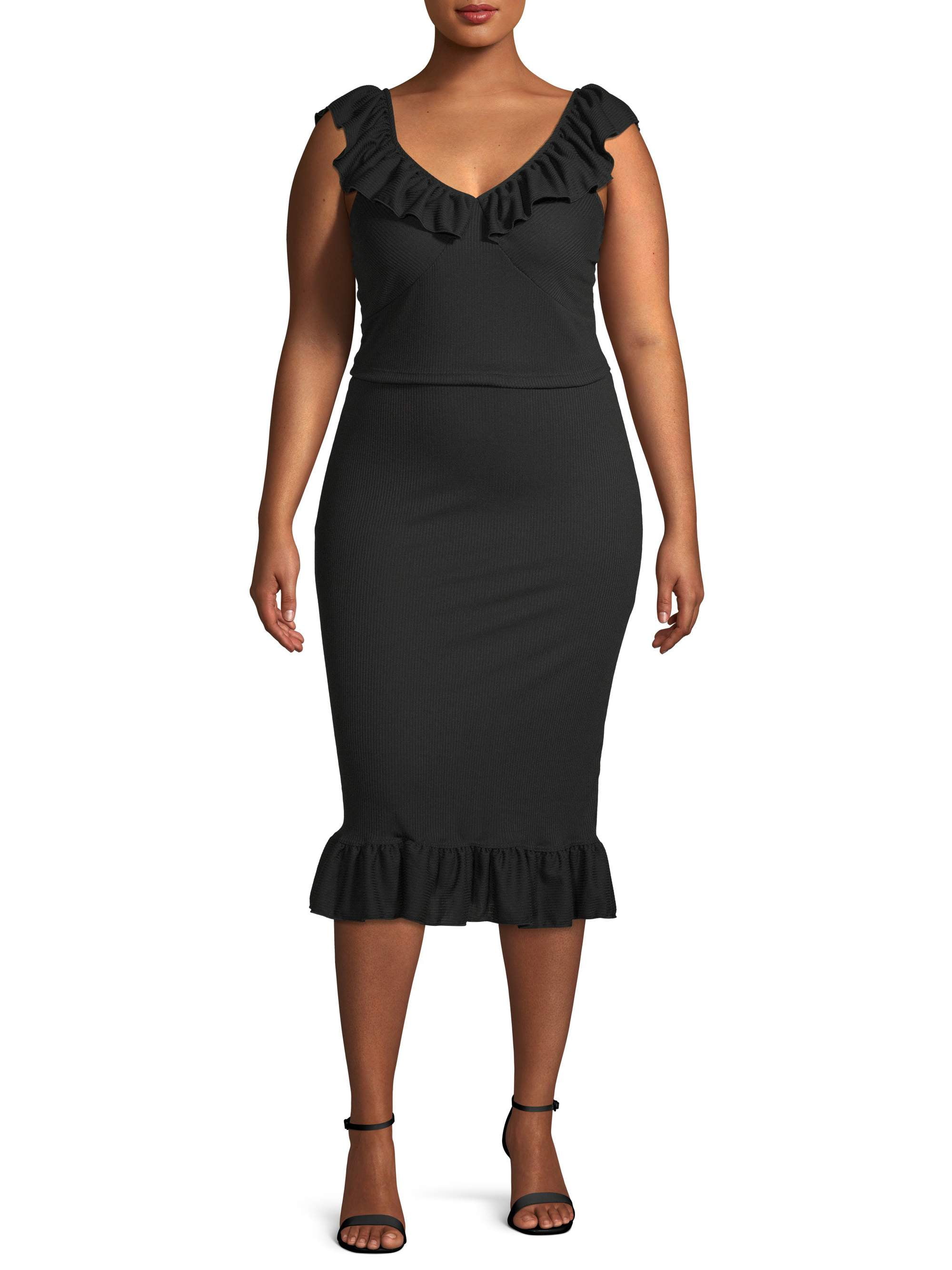 POOF Juniors' Plus Size Ribbed Flounce Skirt and Top Set