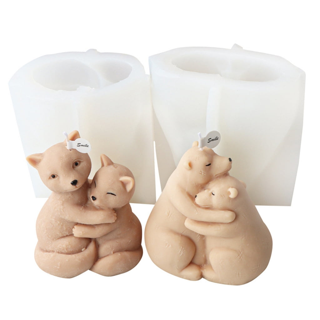 WINDLAND 3D Candle Resin Mold Hug Foxes Bear Scented Candle Epoxy Mold DIY Plaster Decors