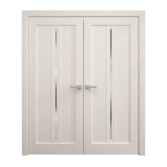 Interior Solid French Double Doors 36 x 80 inches | Ego 5014 Painted White Oak | Wood Interior Solid Panel Frame | Closet Bedroom Modern Doors