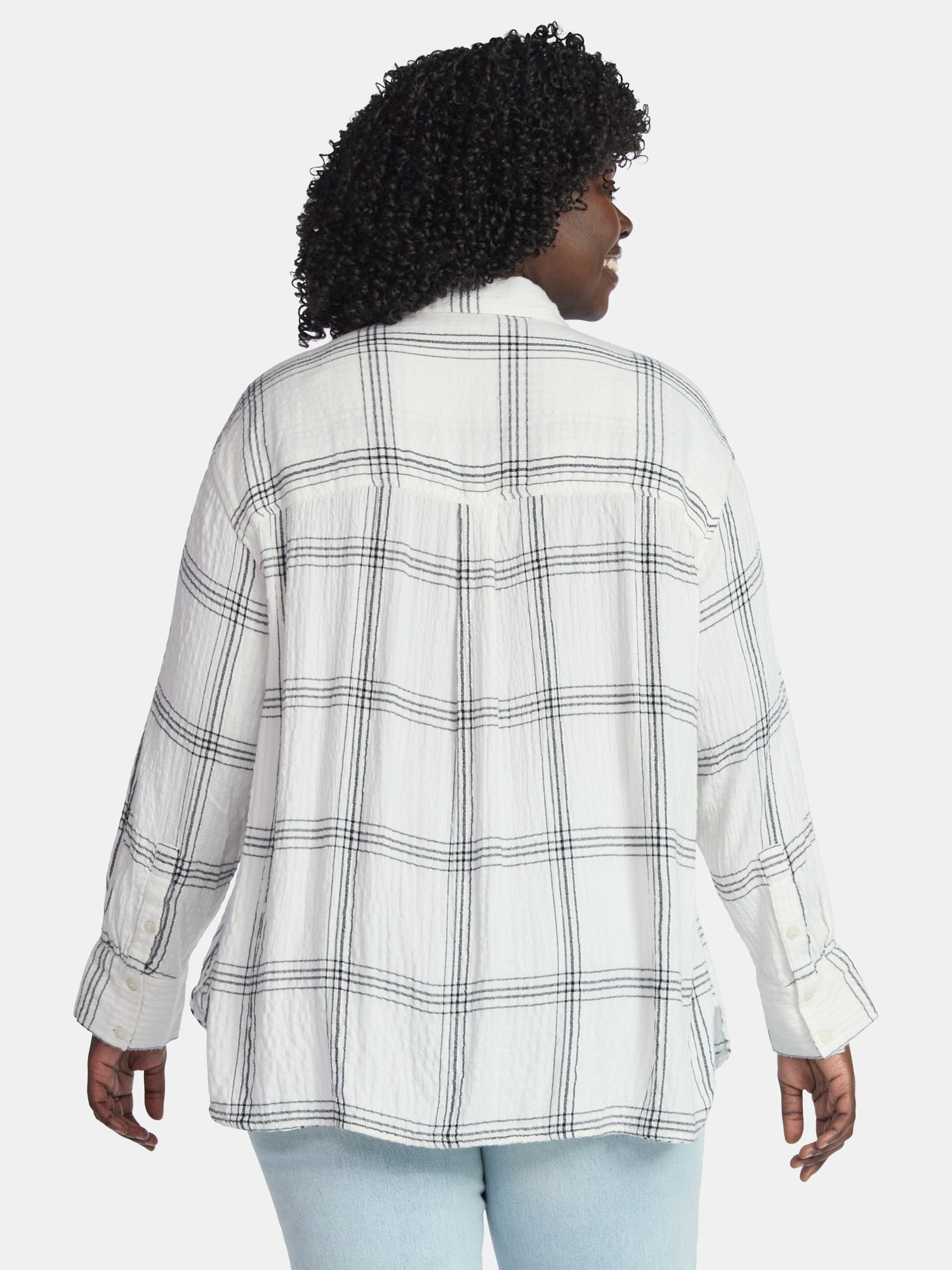 Terra & Sky Women's Plus Size Plaid Button Front Shirt, Sizes 0X-5X