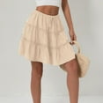 thumbnail image 4 of WTOBBY Women's High Waist Solid Color Summer Mini Skirt Anti-Static Lined Short Skirt with Built-in Shorts Casual Flowy A-Line Skirt for Daily Outing,Beige L, 4 of 5