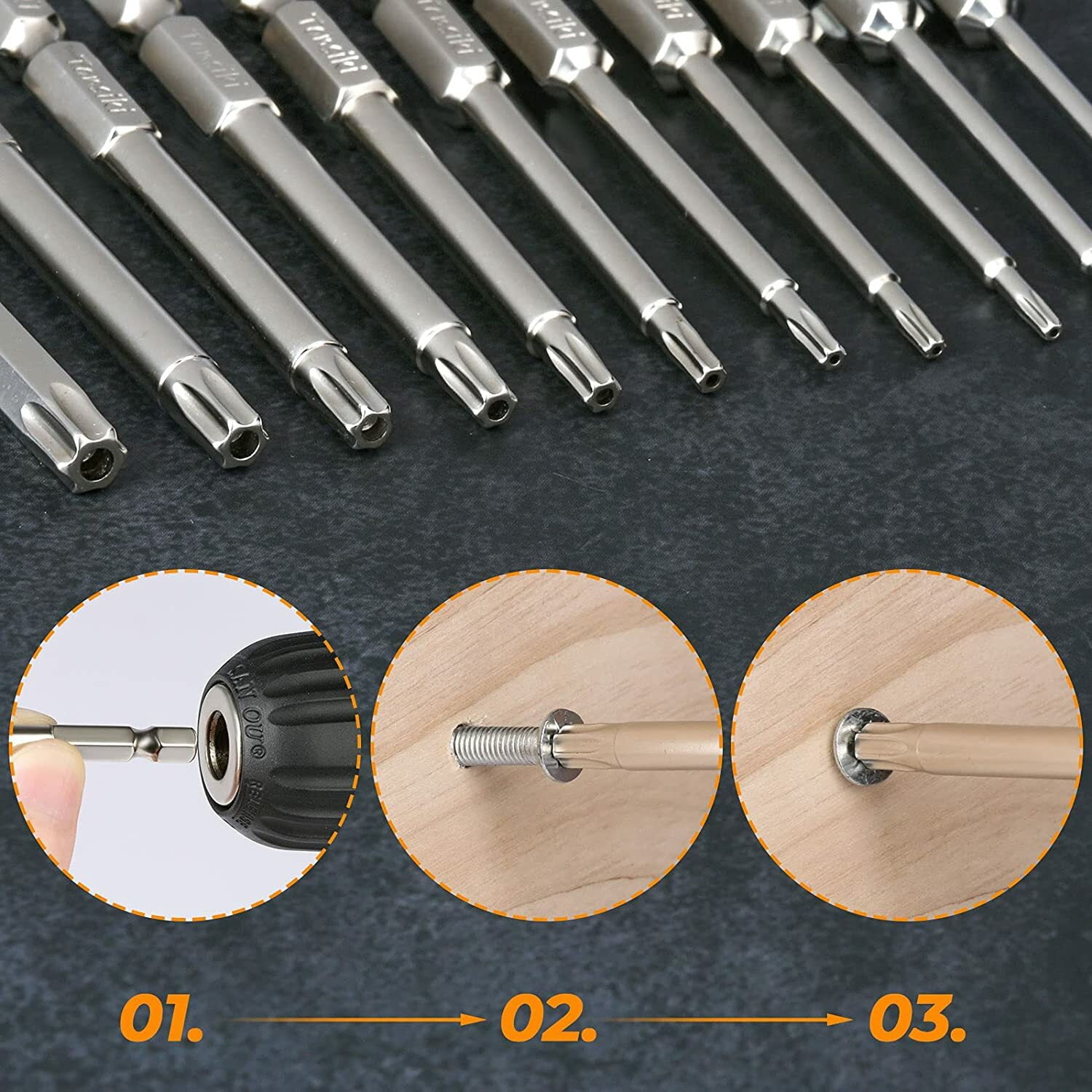 SATC 12-Piece Driver Bit Set Tamper Proof Security Star Impact S2 Steel Hex Shank