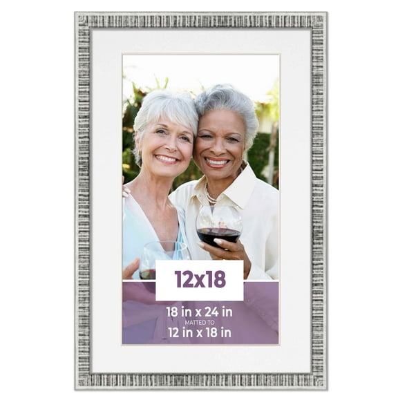 12x18 Frame Silver With White Picture Mat For 12x18 Photo - Silver 18x24 Frame To Display Print or