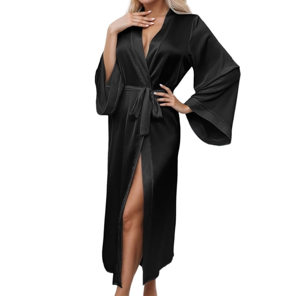 NAFUU Silk Robes for Women Pajamas Shawl Collar Satin Bathrobe Long Bride Wedding Party Robe Lightweight Sleepwear Elegant V Neck Robes Homewear Comfy Cute Pajamas