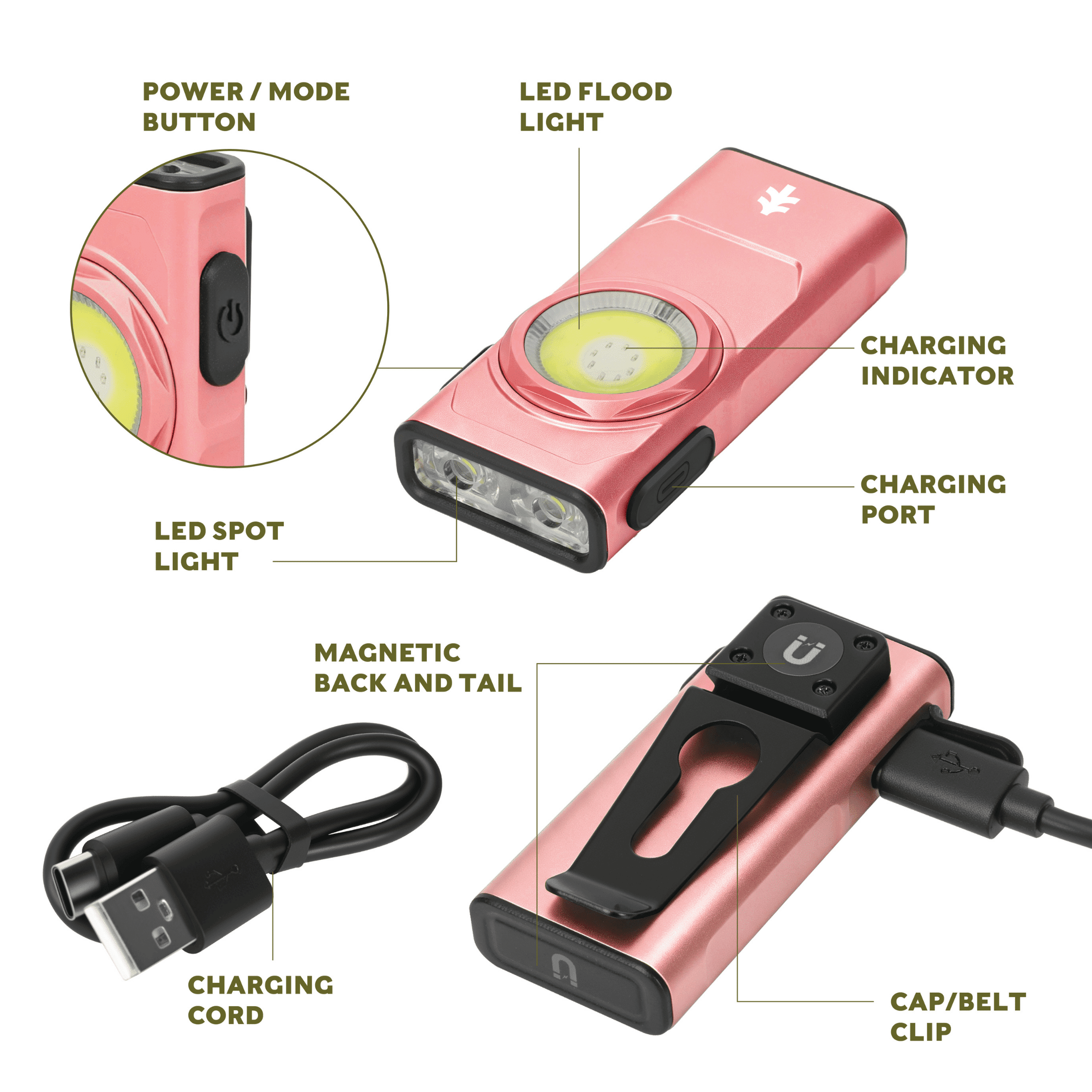 Swiss Tech 500-Lumen Rechargeable EDC Clip Work Light, Rose