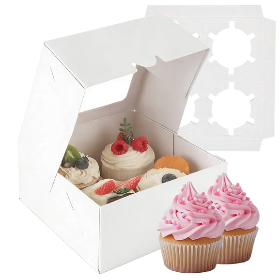 Livease 6.3x6.3x3 inch Cookie Boxes, Cupcake Boxes with Window and Inserts, Mini Bakery Treat Boxes
