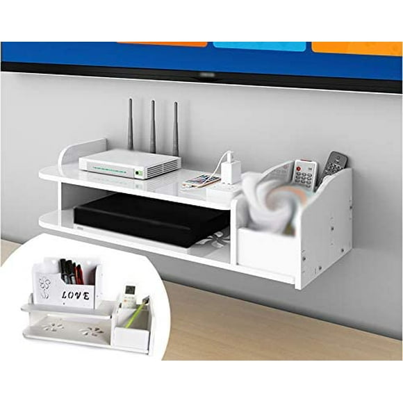 TV Stand for Bedroom, Mini Capacity Wall Shelves WiFi , Remote Control Storage Box, Floating Tv Shelf, Wall Shelves WiFi for Bedroom, Living Room