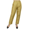 thumbnail image 2 of Phagun Women's Beige Dupion Pants High Waist Narrow Bottom Trousers-XX-Large, 2 of 8