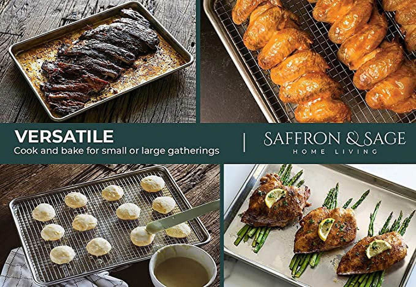 Happon 9.2 x 6.8 Inch Baking Sheet and Rack Set, Stainless Steel Baking Cookie Sheet Pan with Grid Rack for Cooking / Roasting / Cooling, Oven & Dishwasher Safe, Healthy & Durable