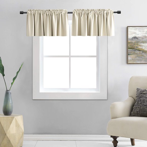 DONREN 2 Panels Cream Beige Curtain Valances for Kitchen 42 x 15 Inches Long Room Darkening Rod Pocket Valances