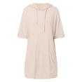 thumbnail image 1 of Women's 2025 Summer Oversized Short Sleeve Drawstring Hoodie Knit Side Slit Tunic Tops with Pocket, 1 of 5