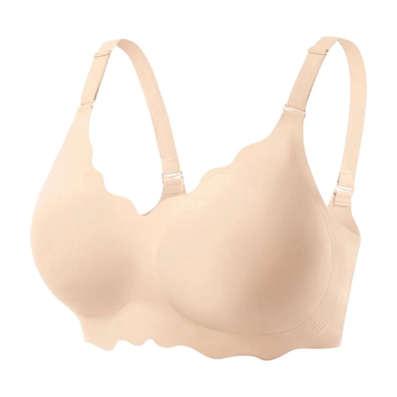 Qwertyu Jelly Bras for Women No Underwire Scalloped Push Up Wireless Bralettes Seamless Soft Comfort Everyday Tshirt Bra Beige 34