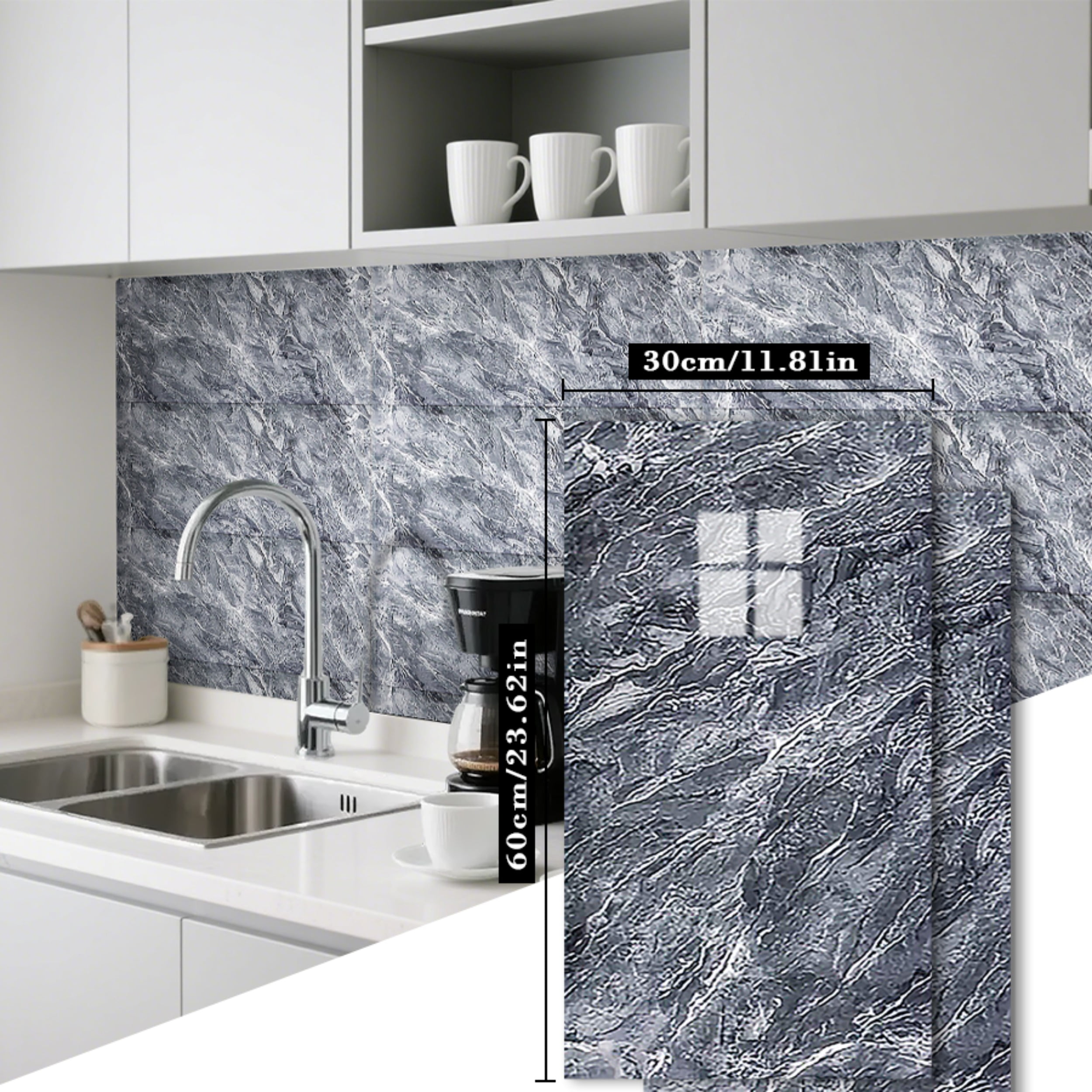 Peel and Stick Wall Panels, Marble PVC Waterproof Backsplash Tiles for Kitchen, Bathroom, Peel and Stick Tile