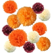 12-Piece Maroon Burgundy Orange Little Pumpkin Party Tissue Pom Poms Paper Flowers Centerpieces Fall Thanksgiving Baby Bridal Shower Wedding Birthday Party Nursery Table Wall Garden Hanging Décor