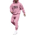 thumbnail image 2 of Wutalume Men's Universal Solid Color Flag Print Hooded Sweatshirt and Sweatpants Set, Versatile Fit for Sports and Lounge, Comfortable Fabric with Modern Style,Pink 2XL, 2 of 5